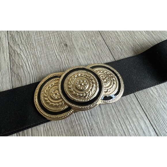 Unbranded Accessories - Vintage Womens Wide Elastic Belt Black Gold 80s Mobwife 15”-18” Unbranded